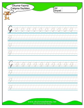 Sesler Okuma Yazma Çalışma Sayfaları